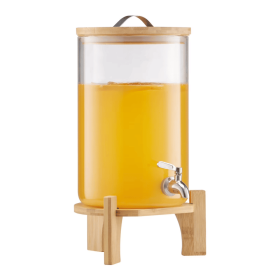 2.2 Gallon Glass Beverage Dispenser with Wooden Stand, Stainless Steel Spigot, Ideal for Serving Iced Tea, Lemonade, Juice, and Water at Gatherin