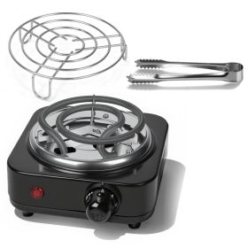 1Pc Electric Charcoal Burner 500W Hookah Charcoal Burner Compact Coal Burner For Hooka Cubes Shisha With Grill And Tongs 5 Temperature Gears Ther (Option: Black)
