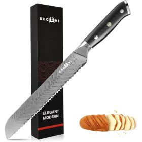 Kegani Meat Cleaver Knife 7 Inch - Damascus 73 Layers AUS-10 Steel Core Butcher Knife - G10 Handle Chinese Knife With Gift Box & Sheath (Option: Bread Knife-Silver Knight Series)
