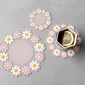 3pcs/set Silicone Round Placemats; Daisy Flower Shape Heat Resistant Trivets Pot Holder Mats; Cup Potholders; Pot Holders; Non-Slip Insulation Ho (Color: Pink)