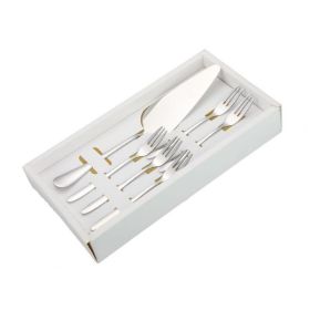 6pcs/set Cake Knife And Fork Set for Household & Commerial (Color: Silver, Type: With 3-tine Forks)