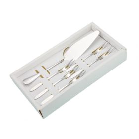 6pcs/set Cake Knife And Fork Set for Household & Commerial (Color: Silver, Type: With 2-tine Forks)