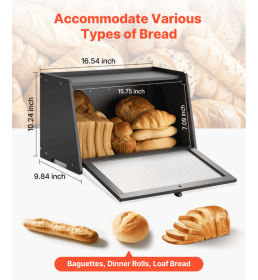 Bread box for kitchen countertop, large-capacity bamboo bread storage container, rustic wooden bread box, suitable for homemade bread (T3342P544817: T3342P544817)